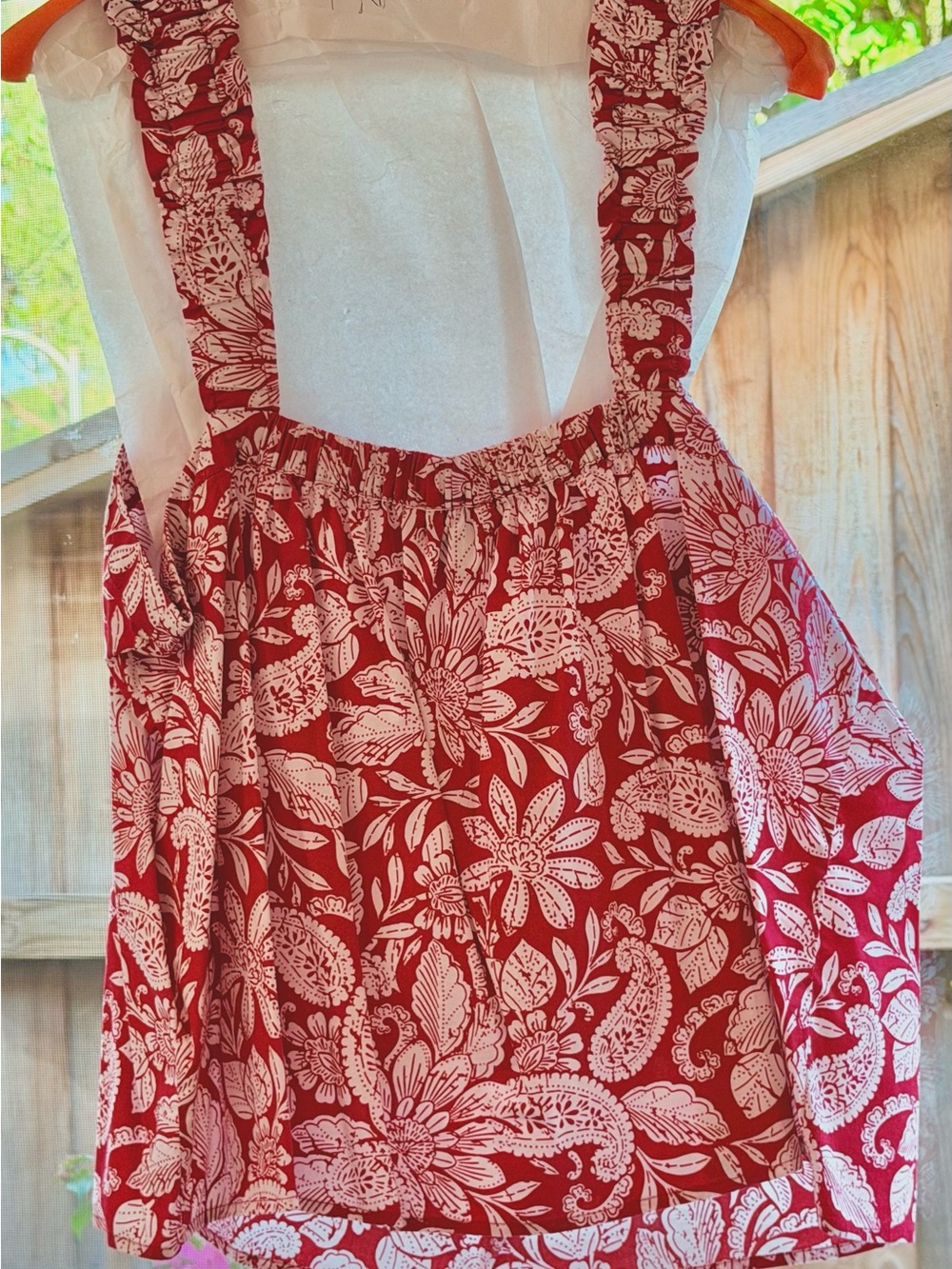 LOFT Red and White Floral Sundress with Ruching Straps
